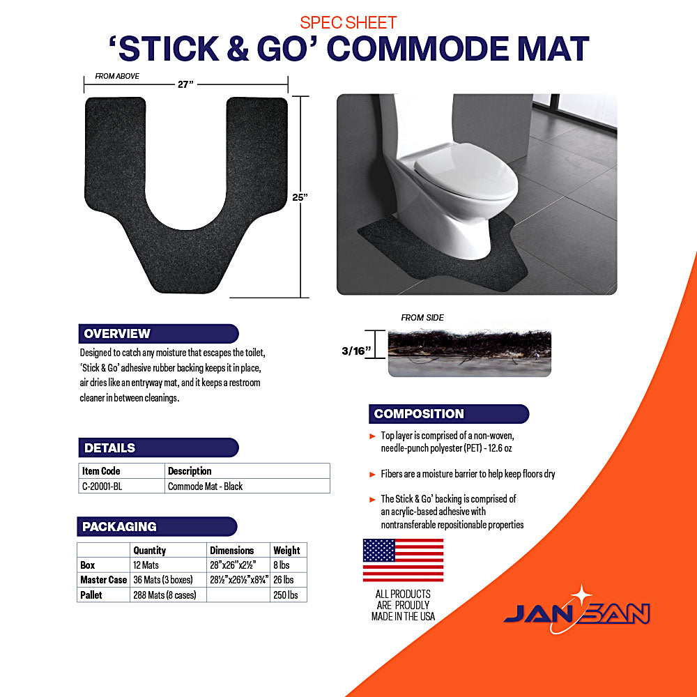 JanSan Commode Mat - Stick n' Go Adhesive, Waterproof, High Absorbency