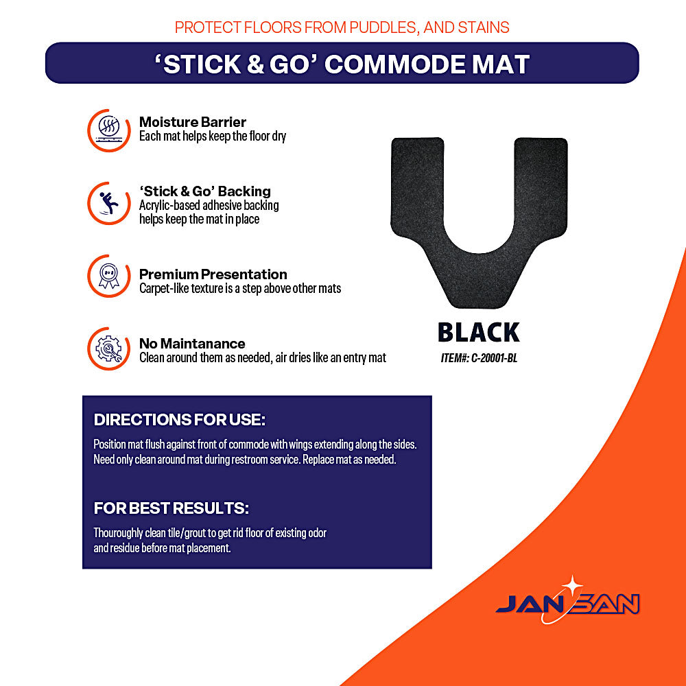 JanSan Commode Mat - Stick n' Go Adhesive, Waterproof, High Absorbency