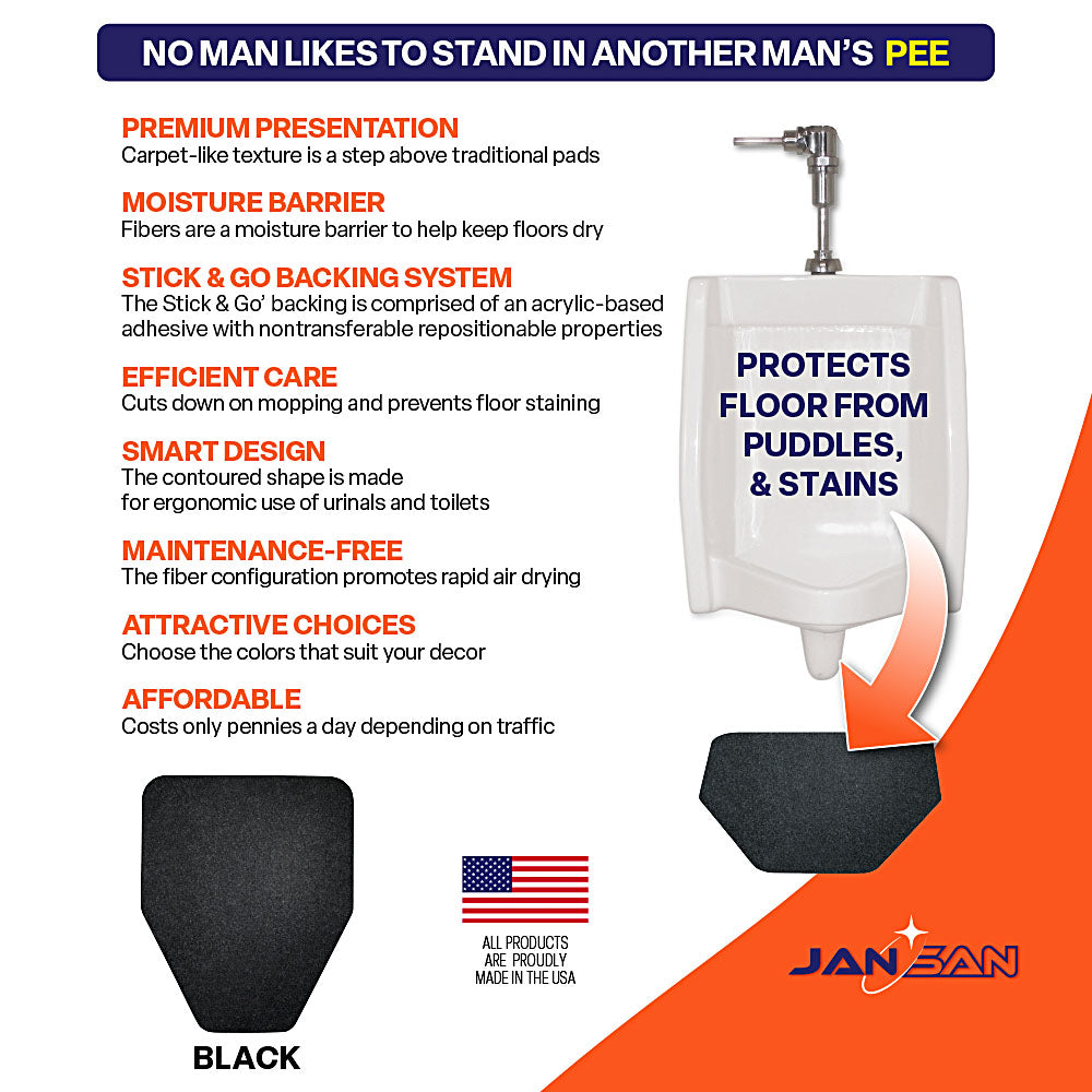 JanSan Urinal Mat - Stick n' Go Adhesive, Waterproof, High Absorbency - 10PK