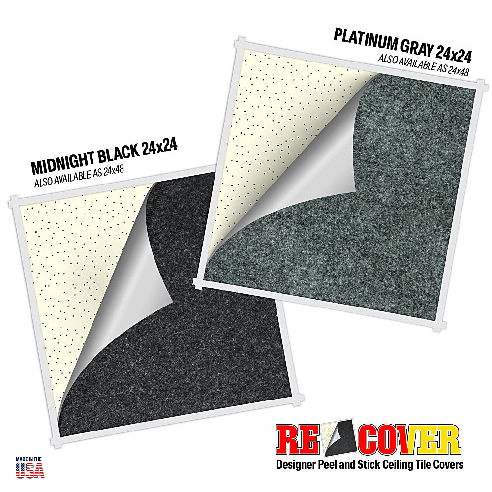 Recover-14 Pieces(56 Sqft) Designer Peel & Stick Ceiling Tile Covers – Sound Dampening Easy DIY Remodeling, Cost-Effective Restoration for Drop Ceiling Tiles with Ridge – Strong Adhesive, Made in USA (Copy)