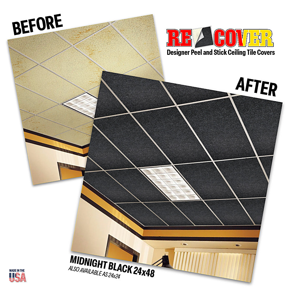 Recover-7 Pieces(56 Sqft) Designer Peel & Stick Ceiling Tile Covers – Sound Dampening Easy DIY Remodeling, Cost-Effective Restoration for Drop Ceiling Tiles with Ridge – Strong Adhesive, Made in USA